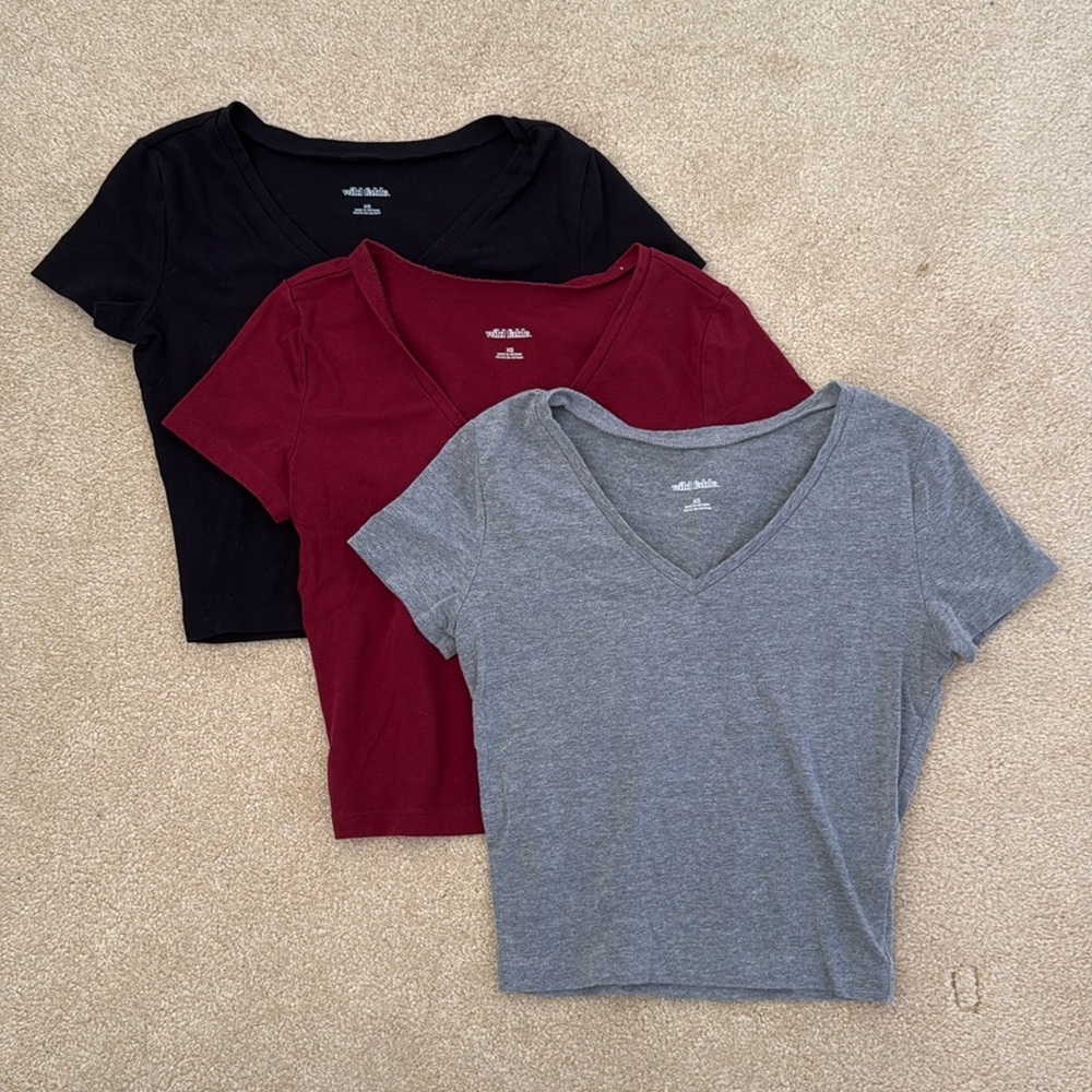 Wild Fable V-Neck Cropped Short Sleeve (Black, Red AND Grey XS) 3 PIECE SET!!